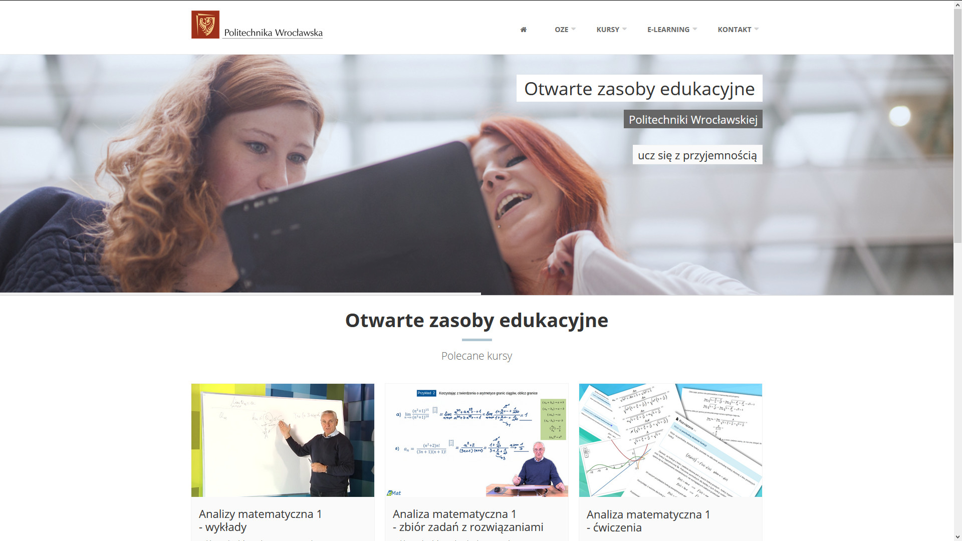Strona startowa Otwartych Zasobów Edukacyjnych Politechniki Wrocławskiej